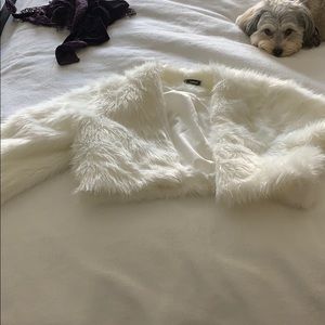 Cropped white faux fur jacket